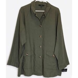 Zac Rachel womens plus size 2xl army green light jacket linen spring summer